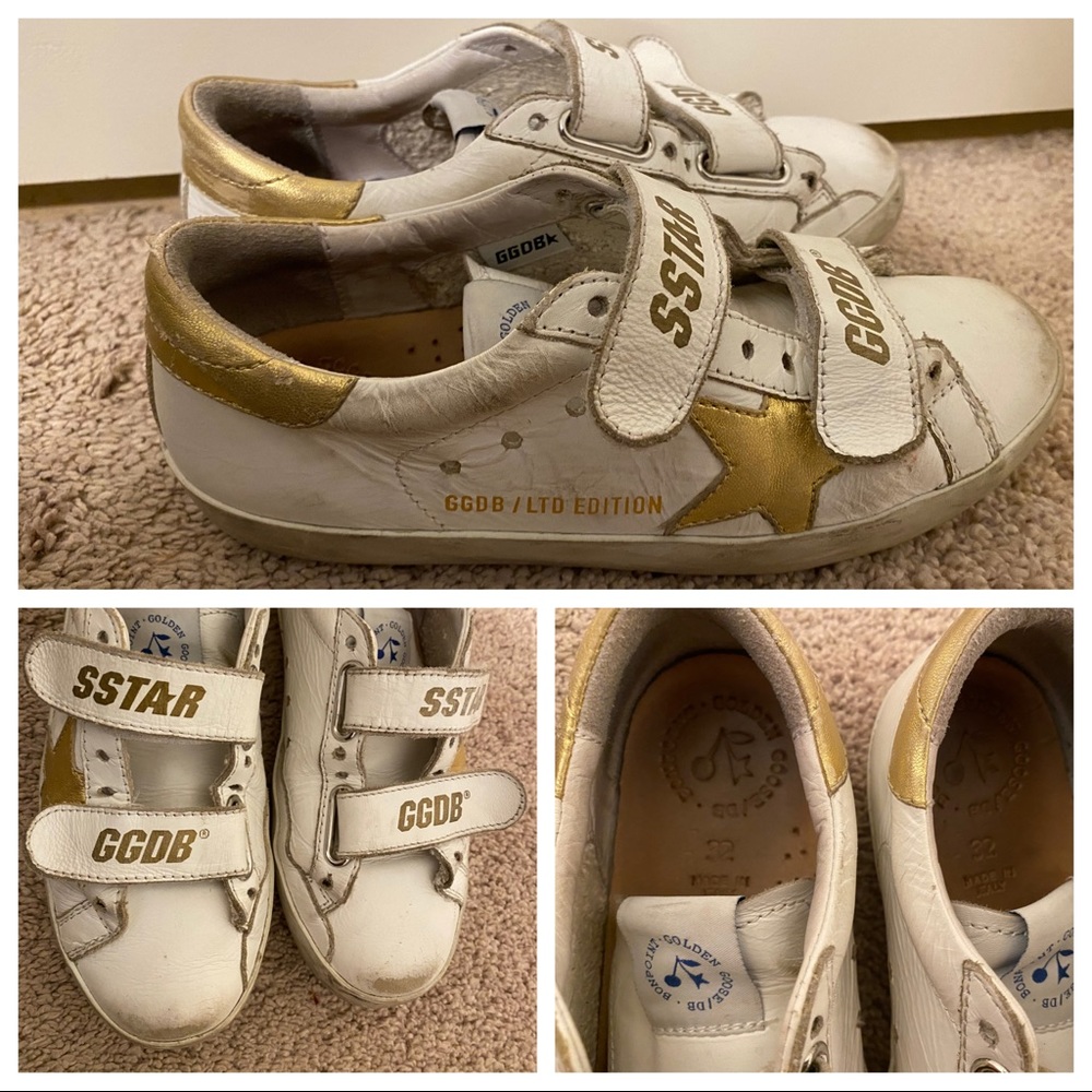 Golden Goose Kids Shoes in White and Gold